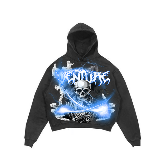 Blue Lightning Skull Hoodie