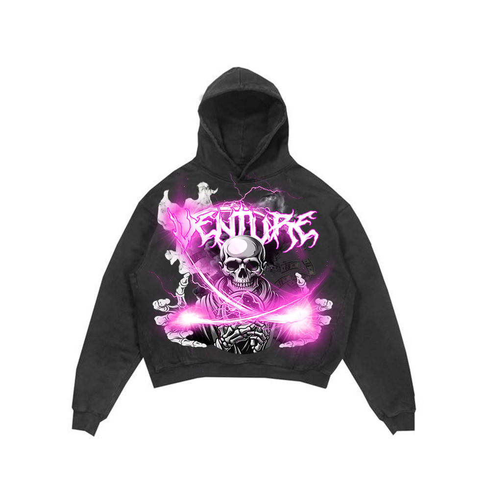 Pink Lightning Skull Hoodie